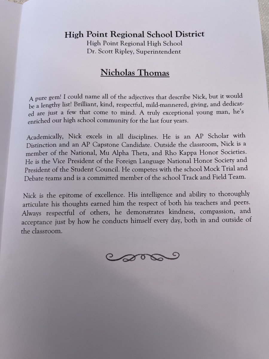 Please congratulate ⁦@HPRwildcats⁩ Nicholas Thomas as the recipient of the Superintendent Roundtable award! We are so proud of you Nick and the person that you are! #Wildcatpride ⁦@HPRAthletics⁩ ⁦@jacq_mccarthy⁩ ⁦@HighPointSTEM⁩