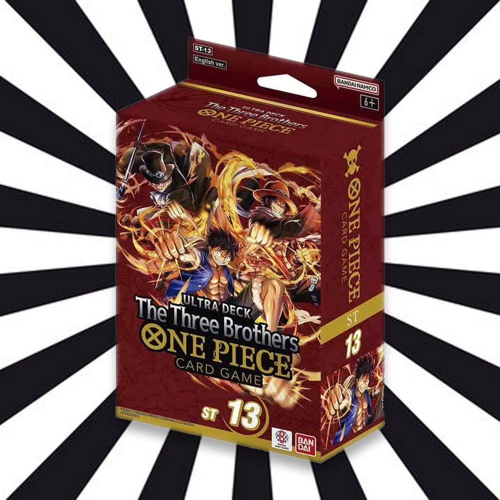🏴‍☠️⚔️ Like this post and tell me your favorite leader in the comments for a chance to WIN this amazing Three Brothers Ultra Deck (ST 13) for the One Piece Trading Card Game! #OnePiece #TradingCardGame #Giveaway