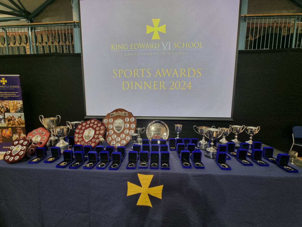 The Levi Fox Hall looking magnificent ahead of this evening's Sports Awards Dinner 2024. We look forward to welcoming over 300 guests shortly and celebrating the past sporting year. @KES_Stratford @SportKES1