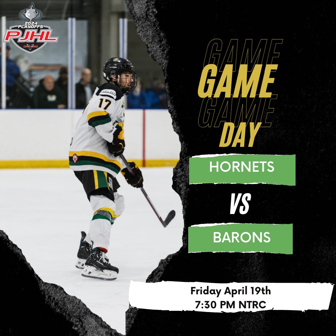 Game 5! This is a MUST win game for the Hornets tonight. Come out to the NTRC for our 7:30 PM game and support the Hornets. The Hanover Barons lead the series 3-1. Go Hornets Go! #mission24w #fueledbypassion #boyzrbuzzin🐝