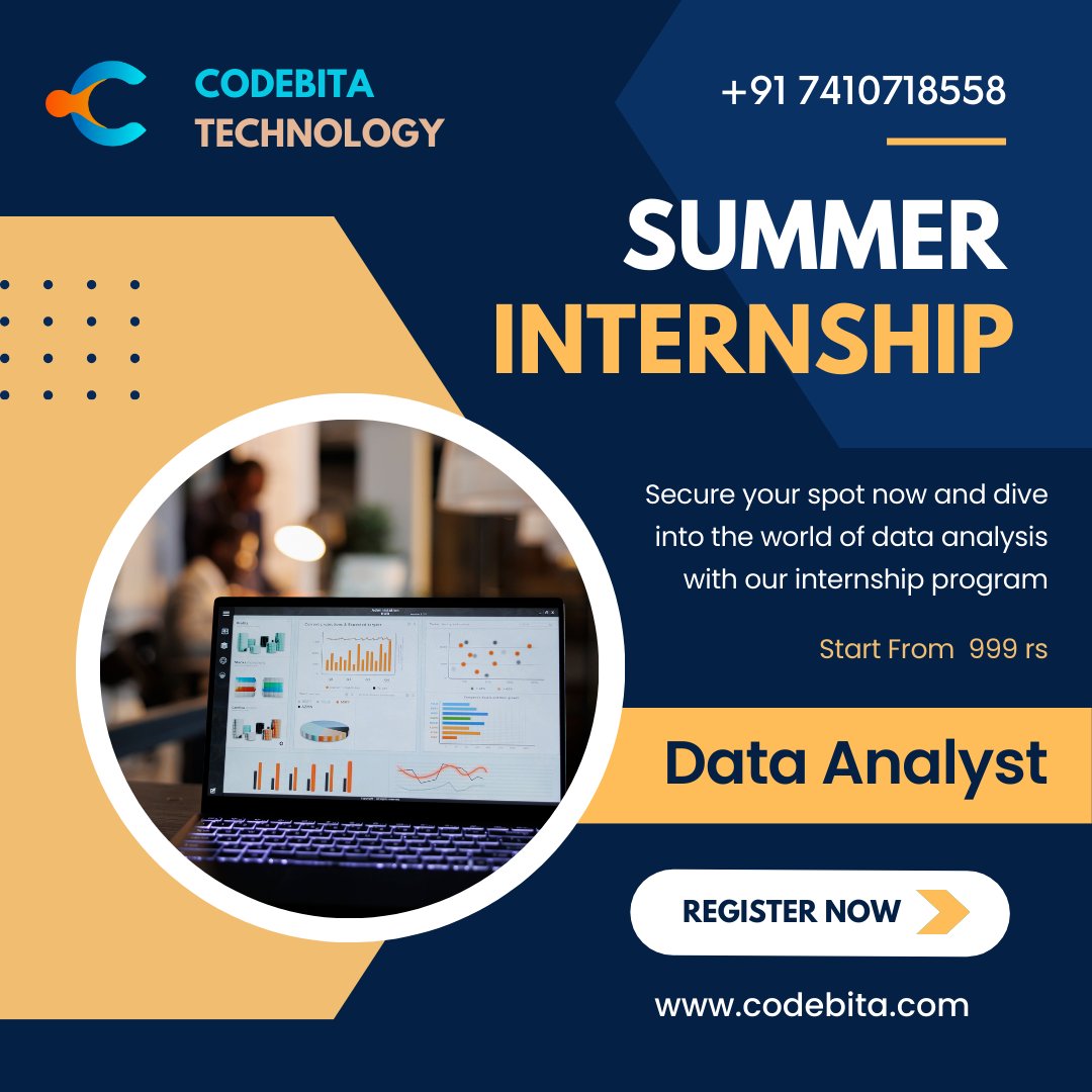 Unlock the door to your future as a data analyst with our summer internship program! 🌞

Register now 👉 lnkd.in/dgR5hwNT to secure your spot!

#codebita #DataAnalystInternship #SummerInternship #CareerDevelopment #codebitatechnology