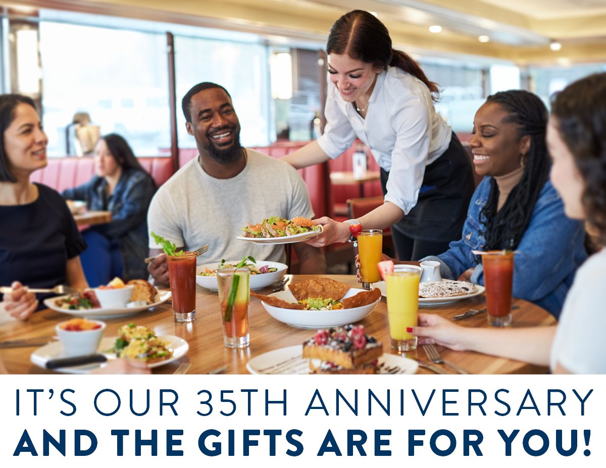 Silver Diner started in Rockville, Maryland 35 years ago. To celebrate we want you to share your love of Silver Diner with a friend!

Receive a complimentary entrée with the purchase of an entrée* when you join our Eat Well Do Well club.

More info: silverdiner.com/takeafriend