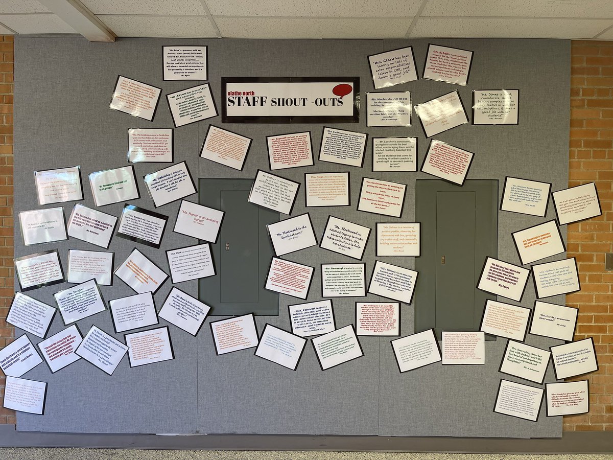 Love these two areas in the hallway at Olathe North where we celebrate teachers😍<a href="/JasonHermanON/">Jason Herman</a>