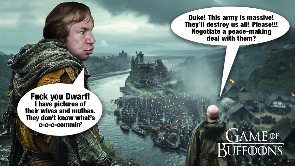XChuckster's tweet photo. Part 1 of the new X series "Game of Buffoons".
The Martini Vikings, lead by Silent-Mike, arrive and threaten The Duke's treasured beer supply. His Dwarf tries to give him advice. But the Duke has his own plan.
#dabbleverse #gameofbuffoons
@TheUncleRicoSho
@stutteringjohnm https://t.co/wUwVQqIXQw