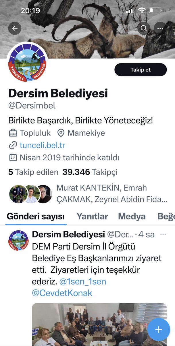 Tunceli Belediyesinin resmî hesabının ismi Dersim Belediyesi olarak değiştirildi👇