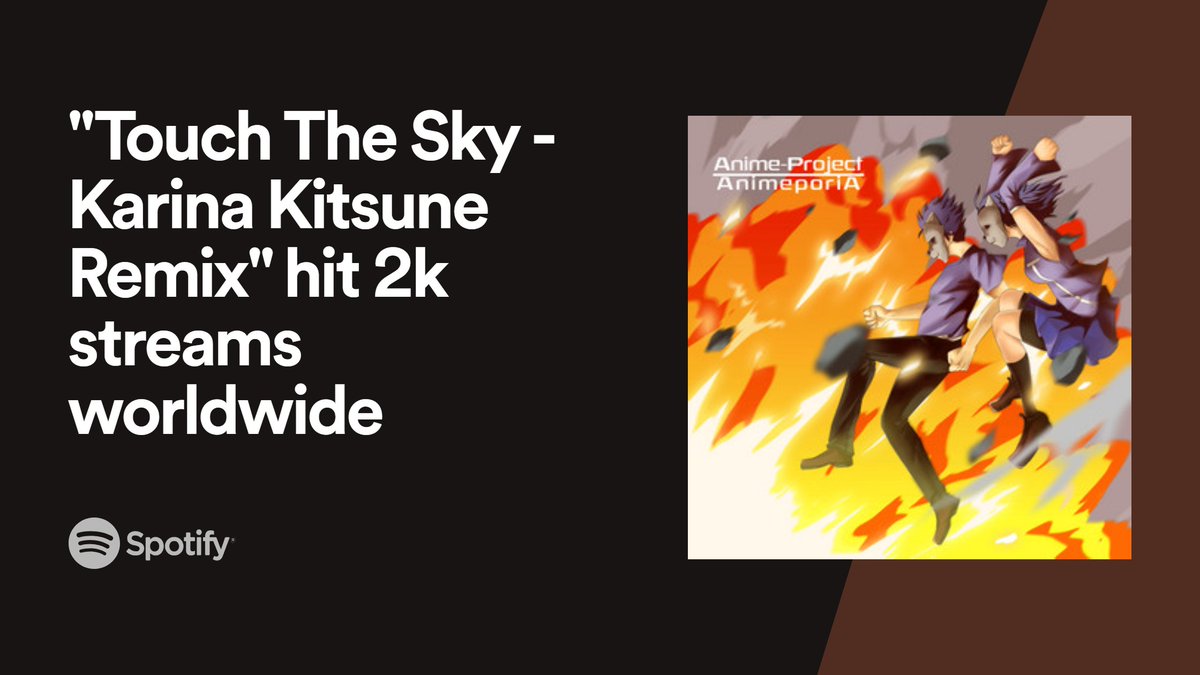 'Touch The Sky (Karina Kitsune Remix)' track from AnimeporiA Album has reached 2K streams on Spotify today. Remixed by @KarinaK_chan Thank you to all who have streamed my music so far ❤️
open.spotify.com/track/3Hlgsno5…
#spotify #hardcore #harddance #edm #music