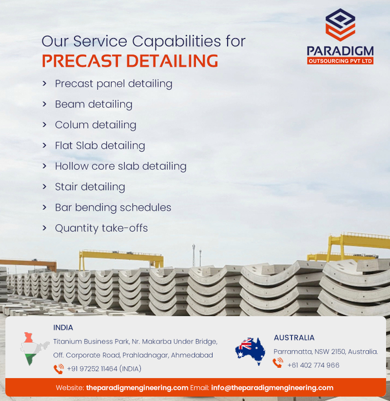 theparadigmeng's tweet image. Our Service Capabilities for Precast Detailing
- Precast panel detailing
- Beam detailing
- Colum detailing
- Flat Slab detailing
- Hollow core slab detailing
- Stair detailing
- Bar bending schedules
- Quantity take-offs

#PrecastDetailing #DetailingService #ParadigmOutsourcing