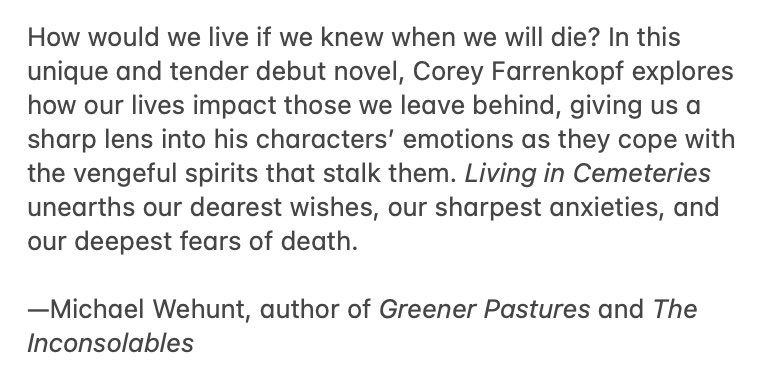 Happy book birthday to the debut novel from the kindest librarian! Here's what I had to say about Living in Cemeteries: