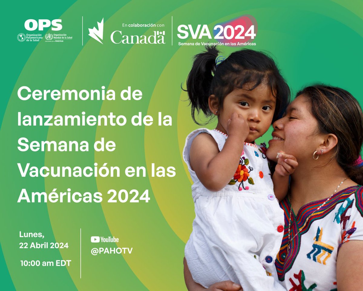 Celebra con nosotros los 2️⃣2️⃣ años de la Semana de Vacunación en las Américas🌎 del 20 al 27 de abril. Conéctate al evento en vivo por YouTube. 22/abril, 8:00 am hora del centro de México. 👉 bit.ly/4aX6xmW Actúa ahora para proteger 🛡️ tu futuro. #Vacúnate.