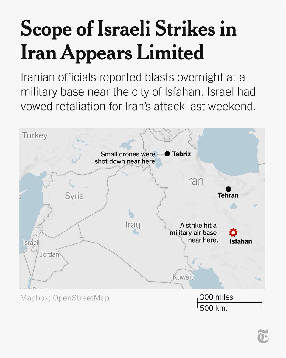 The Israeli military struck Iran early on Friday, Israeli and Iranian officials said, in what appeared to be Israel’s first military response to Iran’s attack last weekend but one whose scope, at least initially, appeared to be limited. Follow updates. nyti.ms/49Mbxdh