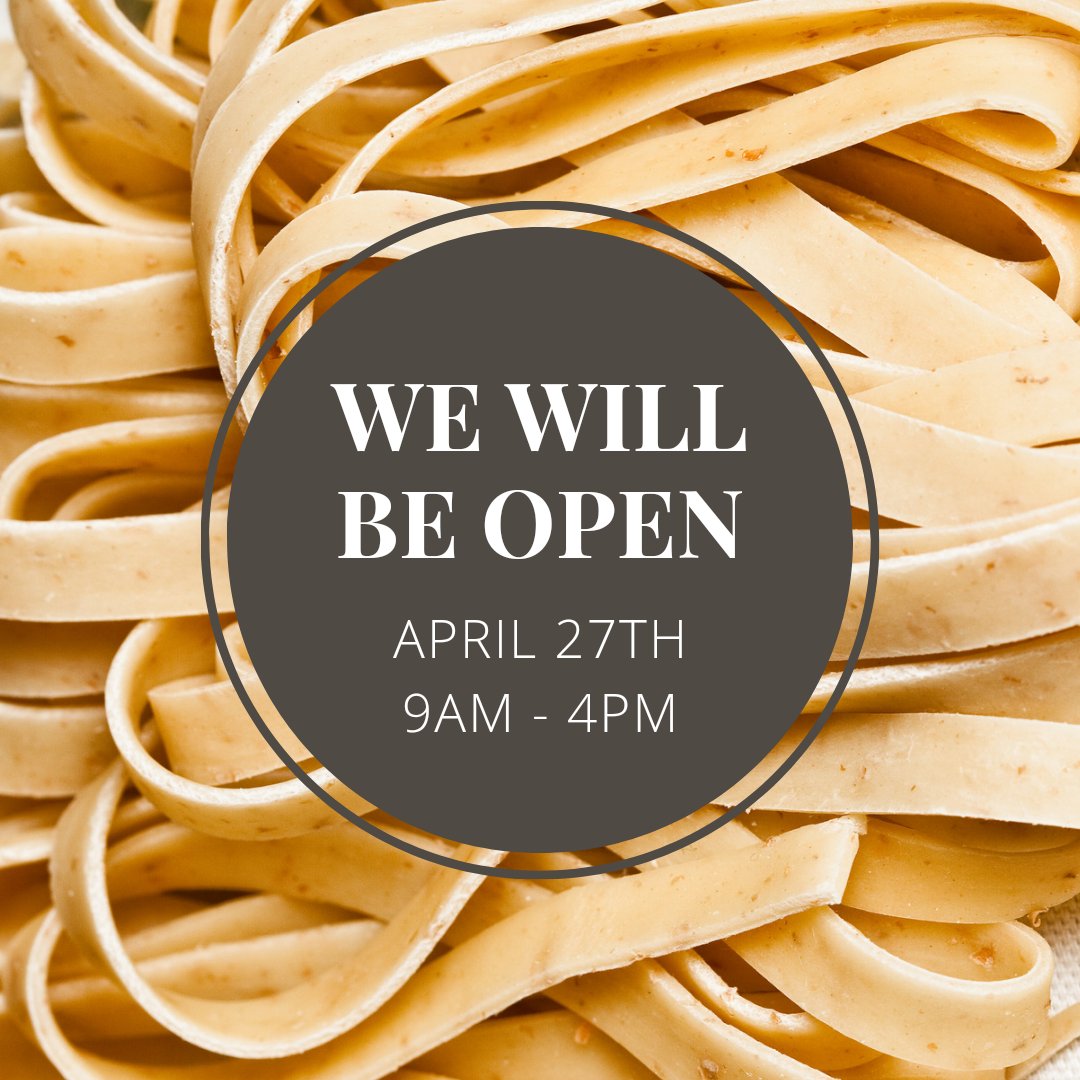 Just a friendly reminder: our retail store will be open on Saturday, April 27th! We have a wide range of pasta products, sauces, sweet and savoury snacks - and so much more - to satisfy every taste bud! 
The Pastabilities are endless!™

#queenspasta #supportlocal #madeinontario