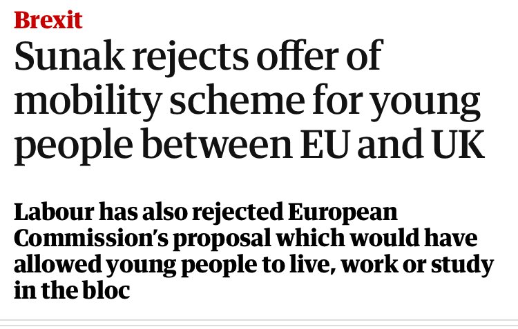 As I yesterday predicted, the government and Labour have rejected the Commission’s proposal for free movement of young people. Tough toenails if you want to work or study in Europe. Tough to you too who want to work or study here. Vote ⁦@TheGreenParty⁩