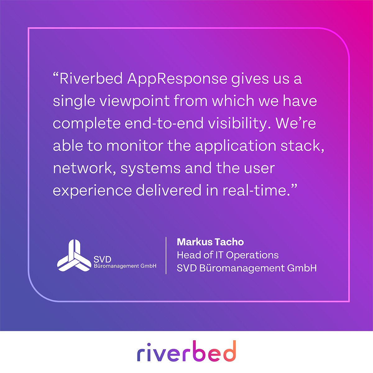 Struggling to evaluate applications from your users’ perspective? 💭 Read how SVD Büromanagement GmbH gained visibility into applications, networks and systems—and their impact on #userexperience: rvbd.ly/40dAj11 #ApplicationPerformance #NetworkVisibility