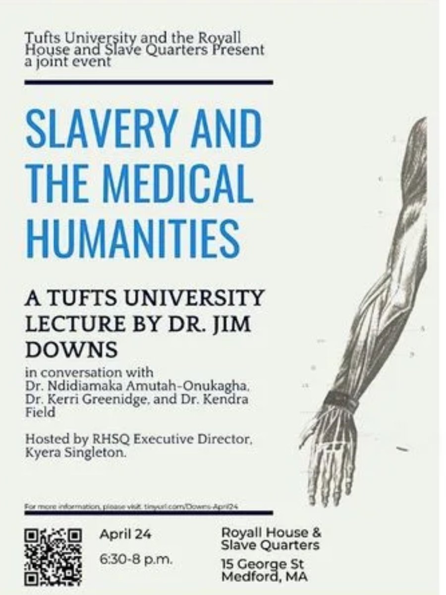 Boston friends, I will be giving a talk next Wednesday at the Royall House and Slave Quarters followed by a conversation with the brilliant and dynamic duo Kendra Taira Field & Kerri Greenidge. I am honored to do this & very much looking forward to it!