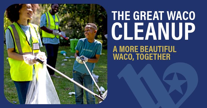 Join your city council district TOMORROW (4/20) for The Great Waco Cleanup!

Partnering with @KWacoB, our Solid Waste Dpt asks for help in a citywide cleanup event.

👉 More info: Waco-Texas.com/News/Great-Wac…

👉 Find your council district: Waco-Texas.com/My-Area

#wacotexas