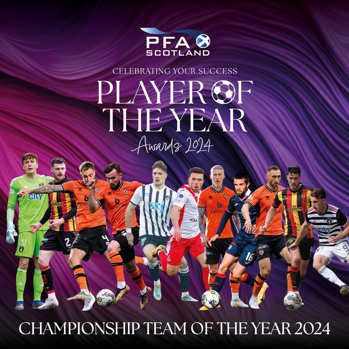 🏆 PFA Scotland Championship Team of the Year.

As voted by the players, the nominated team is…

Callum Ferrie 

Jack McMillan 
Kevin Holt
Scott McMann
Josh Edwards

Adam Frizzell
Craig Sibbald
Sam Stanton

Louis Moult
Brian Graham
Ruari Paton

#PFASAwards