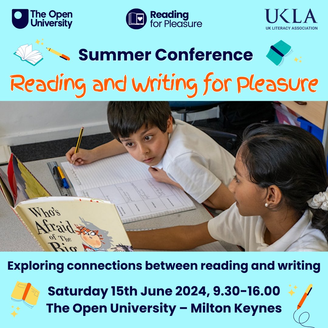 Tickets for our ☀️Summer Conference☀️ are available NOW! 🎉📚 'Reading and Writing for Pleasure Conference' on Saturday, 15th June: 9.30am - 4pm Programme here: ow.ly/sQ2w50Rj3Gi Buy tickets here: ow.ly/kpIb50Rj3Gj See you there! 💙 #RfP #OURfP #ReadingforPleasure