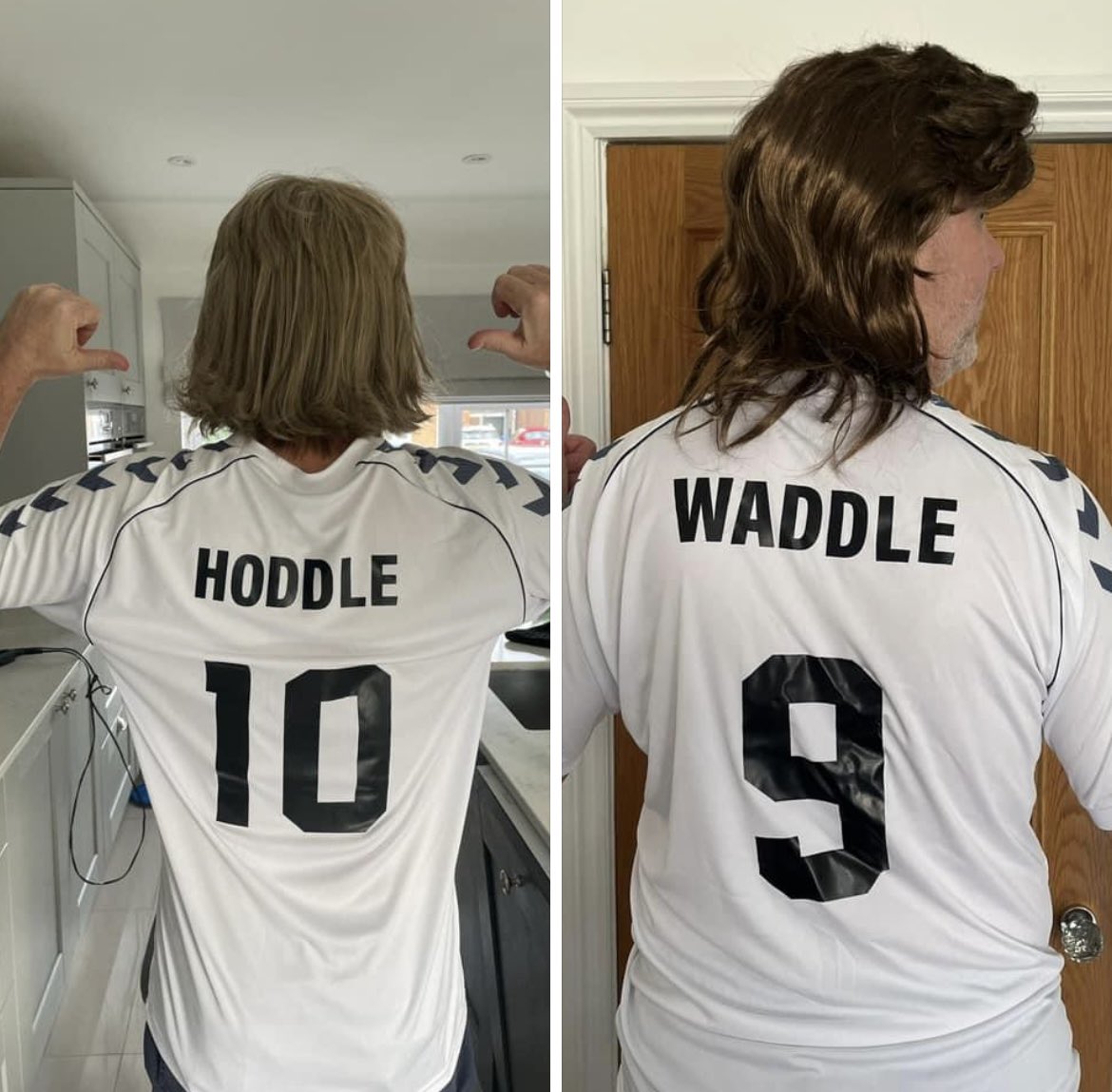 hotspurspodcast's tweet photo. Myself and my best mate Doogie are running #LondonMarathon on Sunday. Dressed as our heroes @GlennHoddle and @chriswaddle93 #diamondlights https://t.co/uOgIz94ljr
