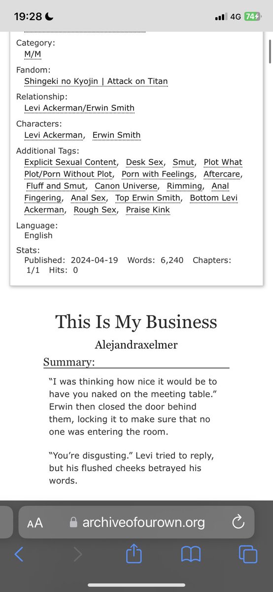 ackerale's tweet image. My first fic "This is my business" is out! If you're in need of some eruri shameless smut, here it is. Tell me what you think!!
archiveofourown.org/works/55321444