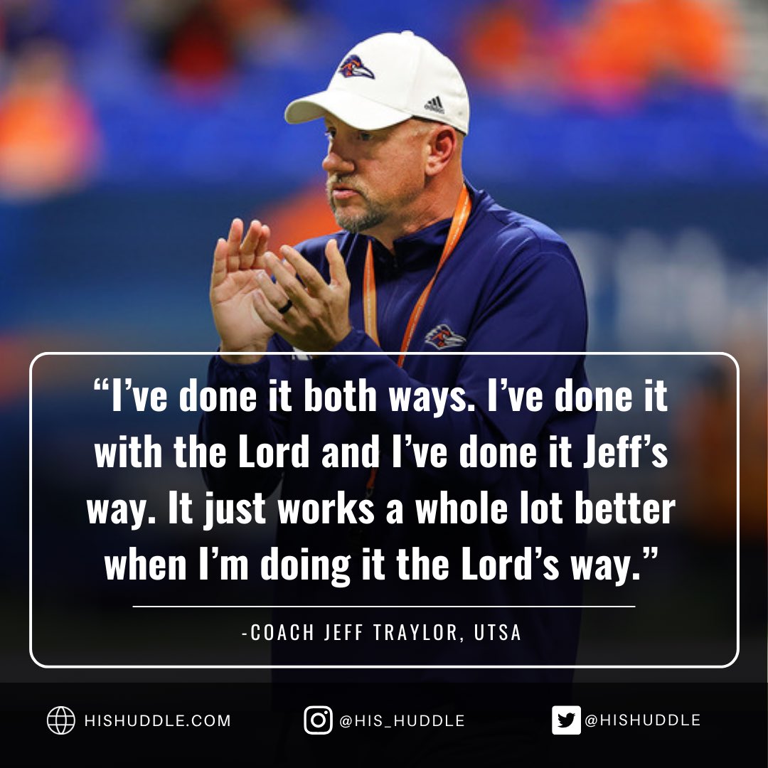 Jeff Traylor, head football coach at UTSA, is leveraging his platform not just to win games, but to shape the lives of young men.

Read as Coach Traylor opens up about the role of faith in his life and the impact he hopes to leave at the link below.

hishuddle.com/2024/04/19/coa…