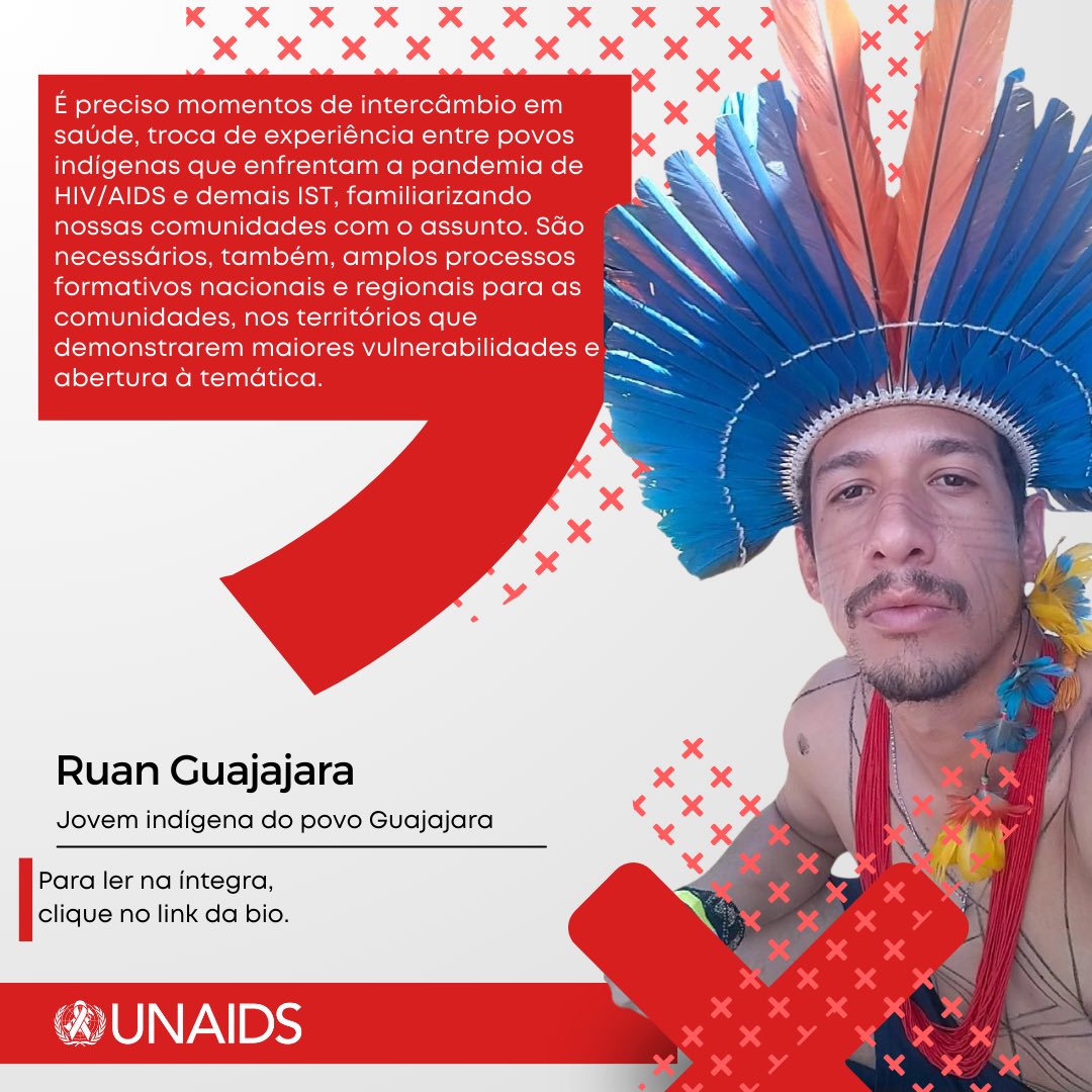 19 de abril é o Dia dos Povos Indígenas. Para marcar esta data, o UNAIDS entrevistou Ruan Guajajara, Jovem indígena do povo Guajajara. 🔗 Para ler a entrevista completa, acesse: unaids.org.br/2024/04/dia-do…