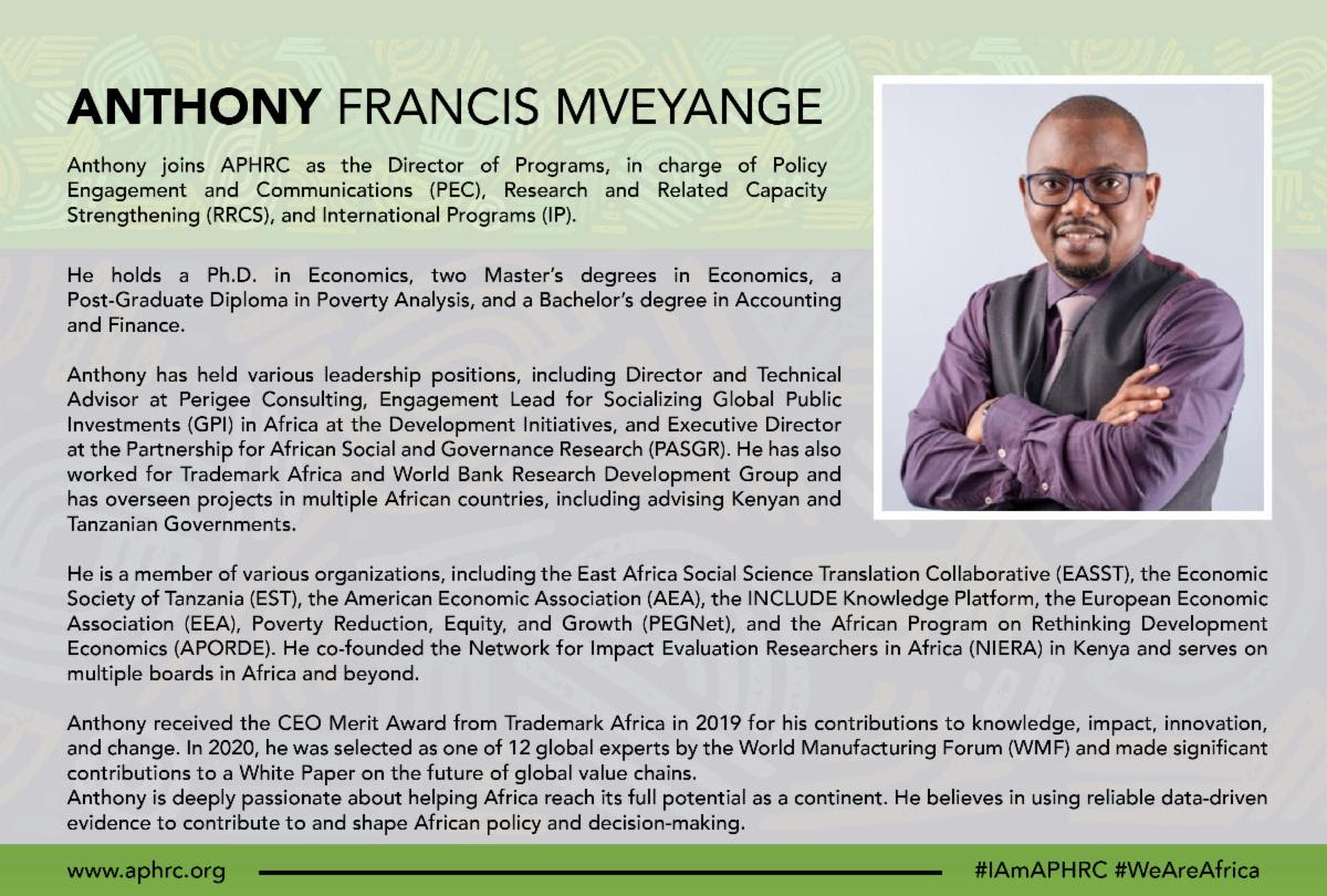 Anthony comes with a wealth of experience, lots of energy and a strong belief that the best is yet to come for our continent. I am looking forward to tapping into his brilliance and experience as we strive to transform lives in Africa #WeAreAfrica #IamAPHRC @aphrc @amveyange