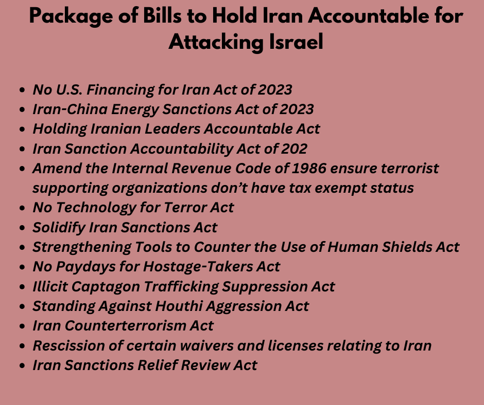 This week, we passed several measures in support of Israel and to punish the hostile Iranian regime.