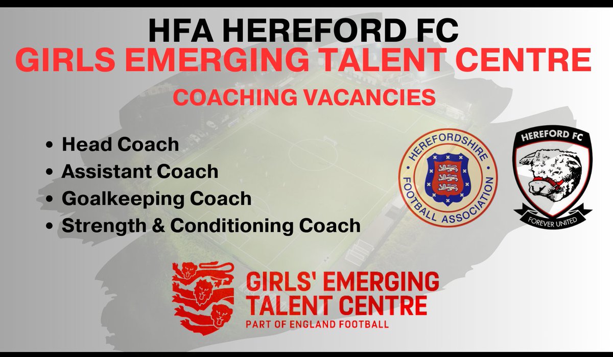 HFA Hereford FC Girls Emerging Talent Centre ⚽ Come and join our Team! We have a some exciting opportunities for coaches to join our Girls Emerging Talent Centre for the 2024/25 season. Apply Here: loom.ly/rVFMwJA Read More: loom.ly/NXk6-2w