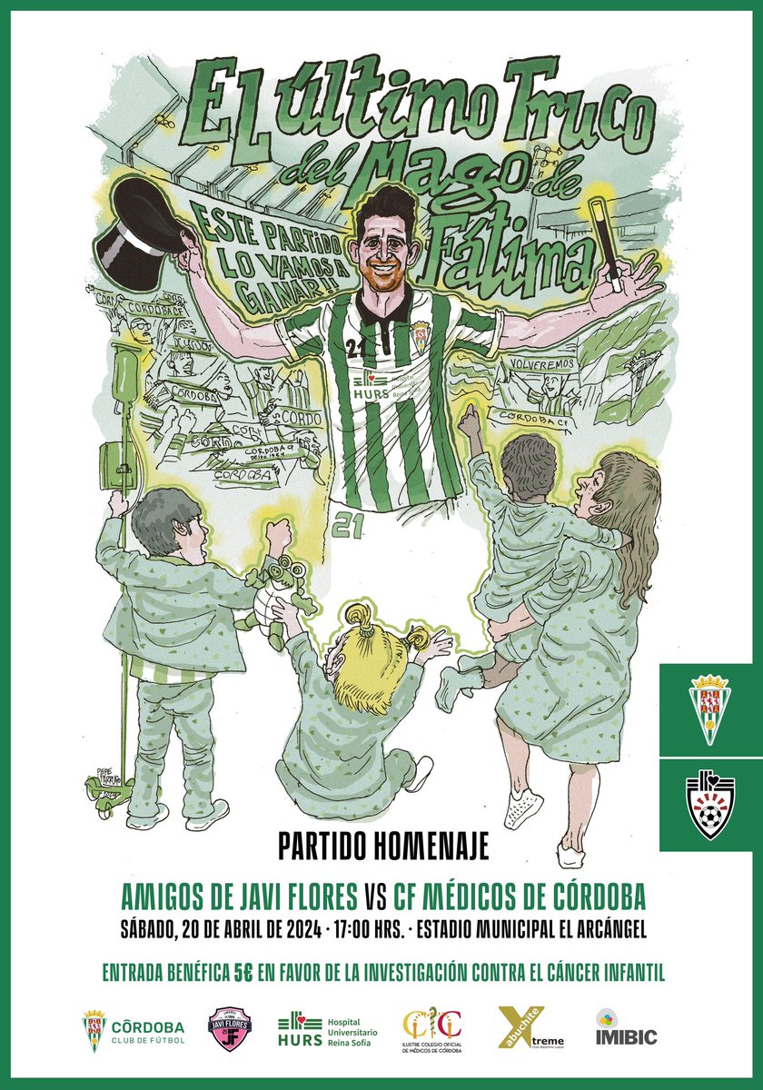ATUCOR2's tweet photo. Mañana sábado día 20 a las 17h se juega el partido homenaje del "Mago de Fátima" @JaviFlores86 2⃣1⃣🎩🪄🐰

🏟️Se enfrentarán en el Nuevo Arcángel #AmigosdeJaviFlores vs CF Médicos de Córdoba en favor de la investigación contra el cáncer infantil. https://t.co/zeLwlE1egu