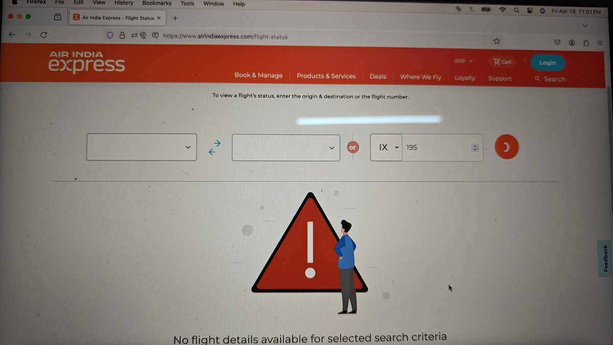 joshipraa's tweet photo. Hey @AirIndiaX ,
Flight to Dubai(20 April morning) abruptly cancelled without clear reasoning(pic 1).Unable to get flight status info on website(pic 2) &amp; no response frm Airindia express on phone/email.Reschedule option not coming on website. Care to explain?#CustomerExperience https://t.co/CtboexJctc