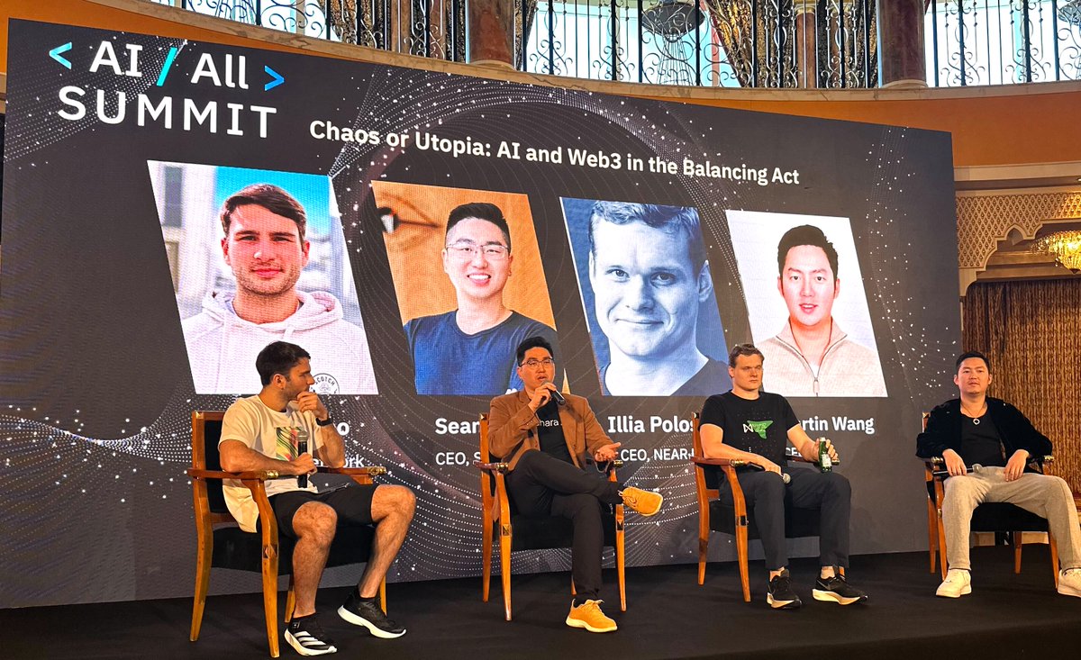 Amazing insights from these panel experts - Chaos or Utopia: #AI & #Web3 in the Balancing Act at < AI / ALL > Summit Dubai today!👇 Sean Ren @xiangrenNLP, CEO of #SaharaAI, Kartin CEO of @OraProtocol, Illia Polosukhin, CEO of @NEARFoundation, Mike Hanono, CEO of @TalusNetwork