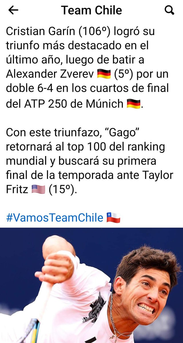 hcarcamom's tweet image. Buenas noticias para el tenis chileno 🇨🇱🔥👏👏👏

Alejandro Tabilo y Cristian Garín están en semifinales, estar atentos, los partidos ya fueron programados para mañana: 7:00 am y 5:30 am, respectivamente.

#VamosChilenos 💪🍀🙏
#VamosTeamChile 🇨🇱