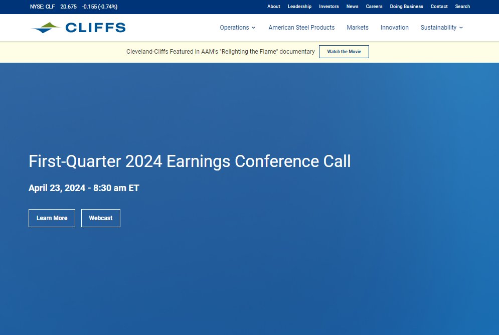jslamat's tweet image. Reminder: $CLF #Earnings on Monday Apr 22 after hours... and #ConferenceCall on Apr 23... 

clevelandcliffs.com/investors