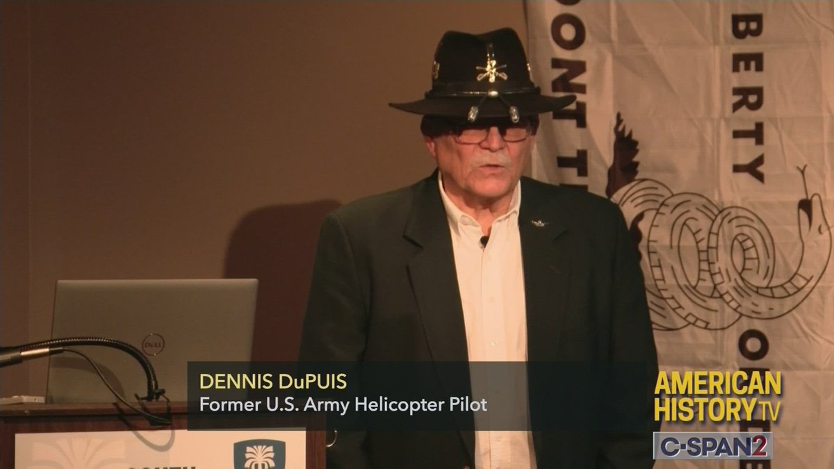 Speaking at the SC Confederate Relic Room & Military Museum, Vietnam War Army helicopter pilot Dennis DuPuis shares his story and experiences from his two tours in #Vietnam in this NEW lesson: c-span.org/classroom/docu…. #WorldHistory #SSChat #SocialStudies #History #Army #Huey