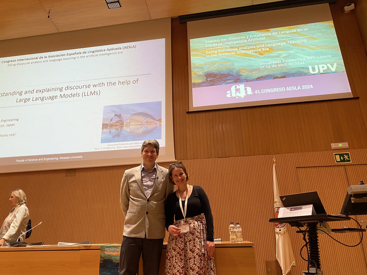 imamomir's tweet photo. An inspiring plenary lecture by @antlabjp at @Aesla2024 on April 18. Using LLMs for discourse analysis! So many new insights. #aesla2024 #valencia https://t.co/aoaRDb5FPE