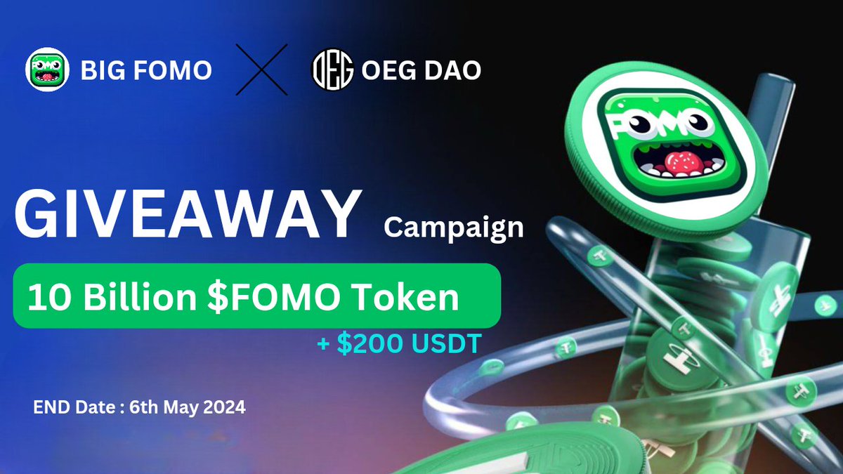 DaoOeg's tweet photo. 😍😍 BIG FOMO x OEG DAO Biggest #Airdrop Campaign

🏆 Prize Pool »» 10 Billion $FOMO Token & $200 USDT  #reward

✅ Follow @bigfomoorg
✅ Like, RT and Tag 3 Friends 
✅ Finish #Gleam ⤵️
https://t.co/V0jm5lZyyL

#Airdrops #Giveaway #BSC #Crypto #Token #USDT #ReferAndEarn $USDT #OEGDAO #Fomo #Ton #Viral #fcfs