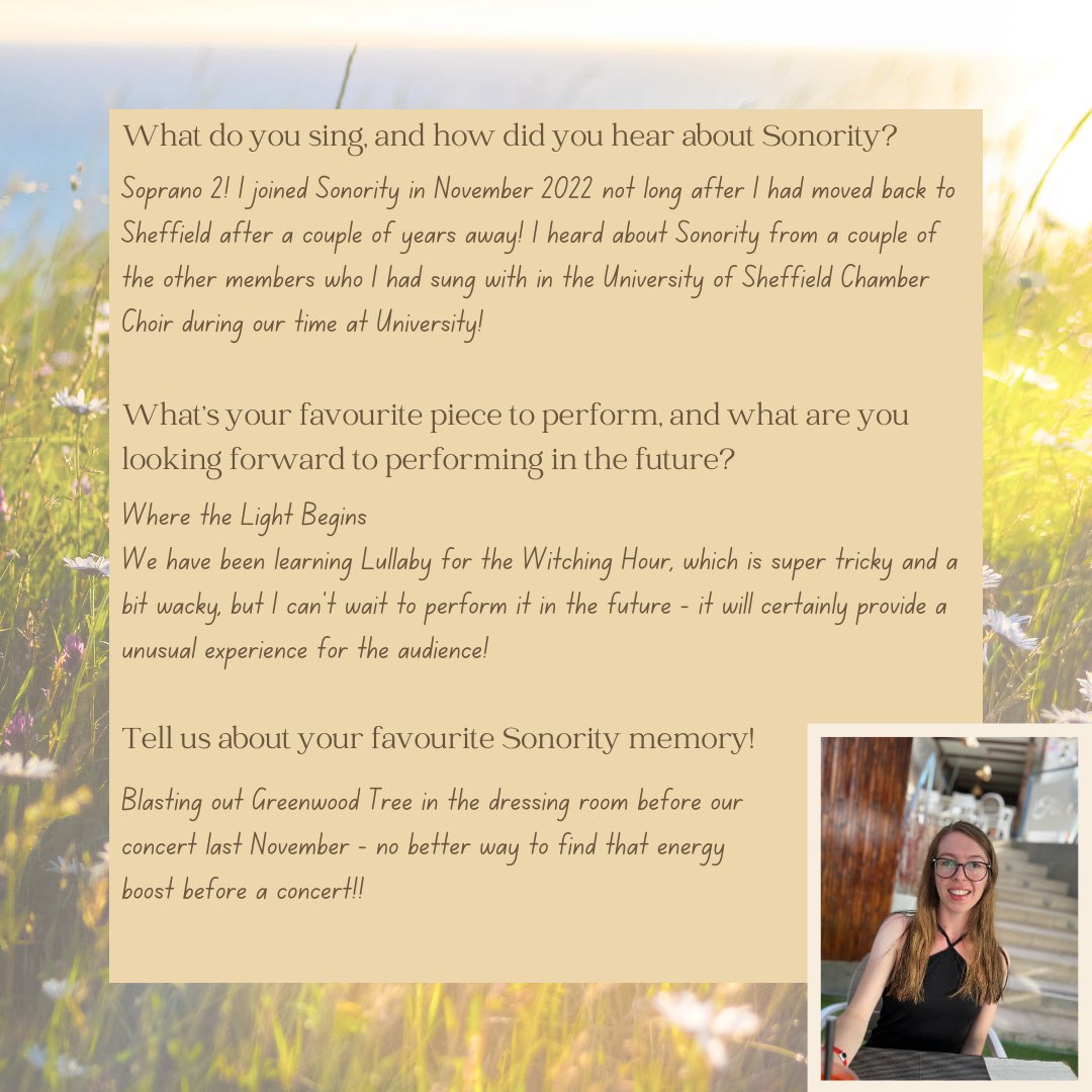 Sonority_Choir's tweet photo. We’re excited to introduce our new Meet the Choir series coming out over the coming months! Today, meet one of our members, Katie!👋🏼
Don’t forget, tickets are available to purchase for our upcoming summer concerts, Sat 22nd June and Wed 10th July - tickets https://t.co/naqRNLKVzT https://t.co/AqAF9KlMvO