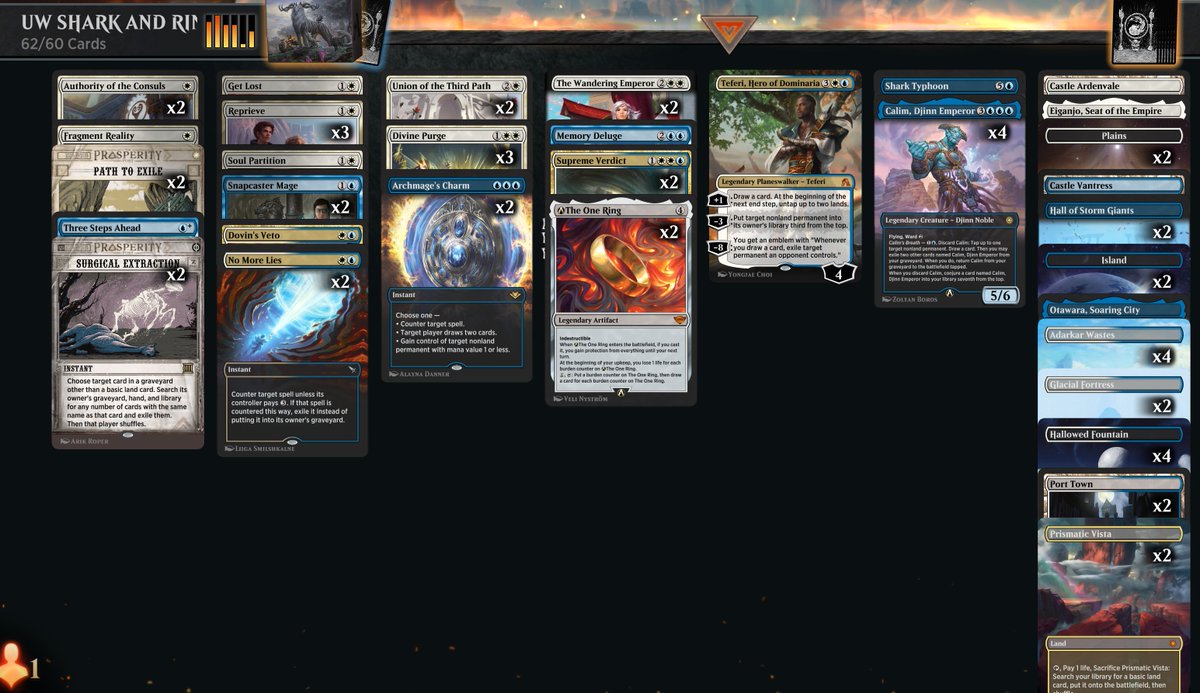 LucaBina94's tweet photo. UW CONTROL 62 CARDS WITH SURGICAL! 7-0 PERFECT! 🫶🥳🥳🥳 @fireshoes @mtgazone @MTG_Arena #MagicTheGathering #mtgarena #historic #uwcontrol #surgicalextraction #magic https://t.co/pyYXrqci2p