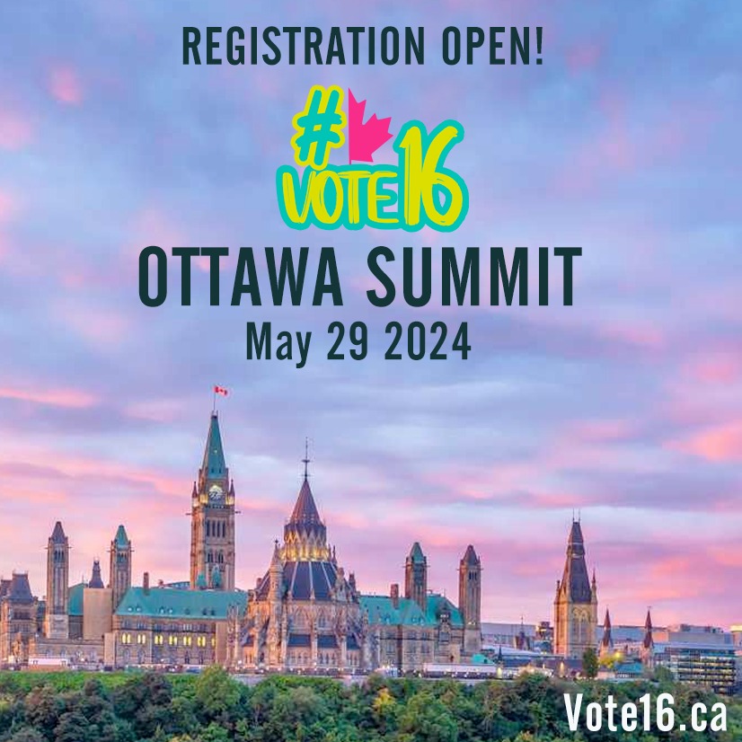 On May 29, join Vote16 Canada, @apathyisboring, @TheSamaraCentre, @blackvotecanada and more for Canada's first ever Vote16 Summit! Featuring exciting speakers🧵 Register here: vote16.ca/summit