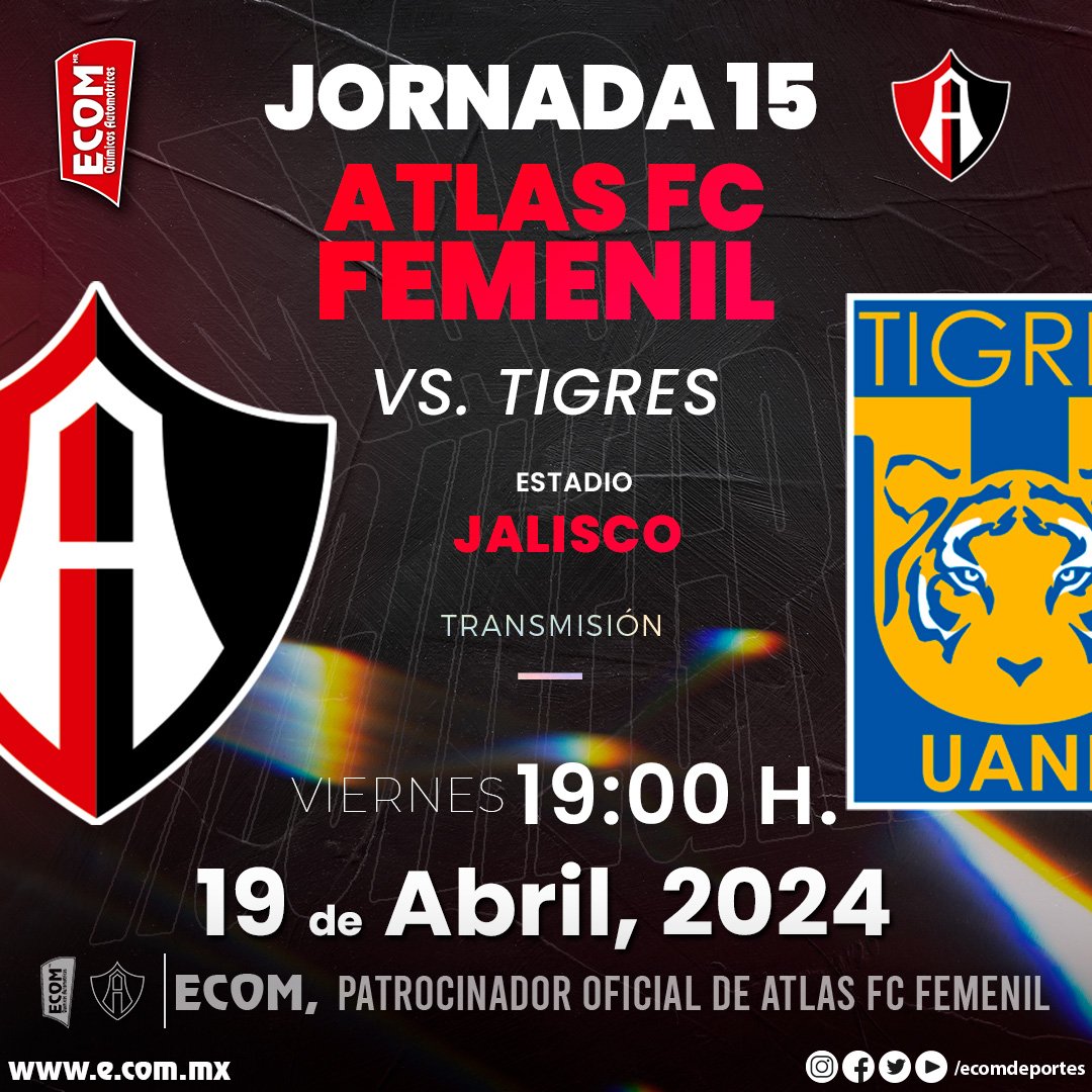 🥰😎🫶 Es hoy, Es hoy, Es hoy....
¡VAMOS TODOS PARA APOYAR A LAS #Rojinegras !
ADQUIERE TUS 🎫 BOLETOS EN somosrojinegros.com y asiste a la cita en el 🏟 JALISCO ❤️🖤⚽️
ECOM, PATROCINADOR OFICIAL DEL ATLAS FC FEMENIL
 #Jalisco #Rojinegras #TigresFemenil #NoSeExplicaSeSiente