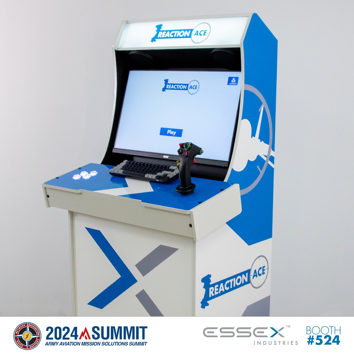 Essex is excited to reveal Reaction Ace, a reaction-based arcade game that tests players' ability to trigger the correct switch with the corresponding aircraft. See you at the #24Summit. We look forward to meeting you. 
bit.ly/Visit_Essex
#Essexgrips #QuadA #armyaviation