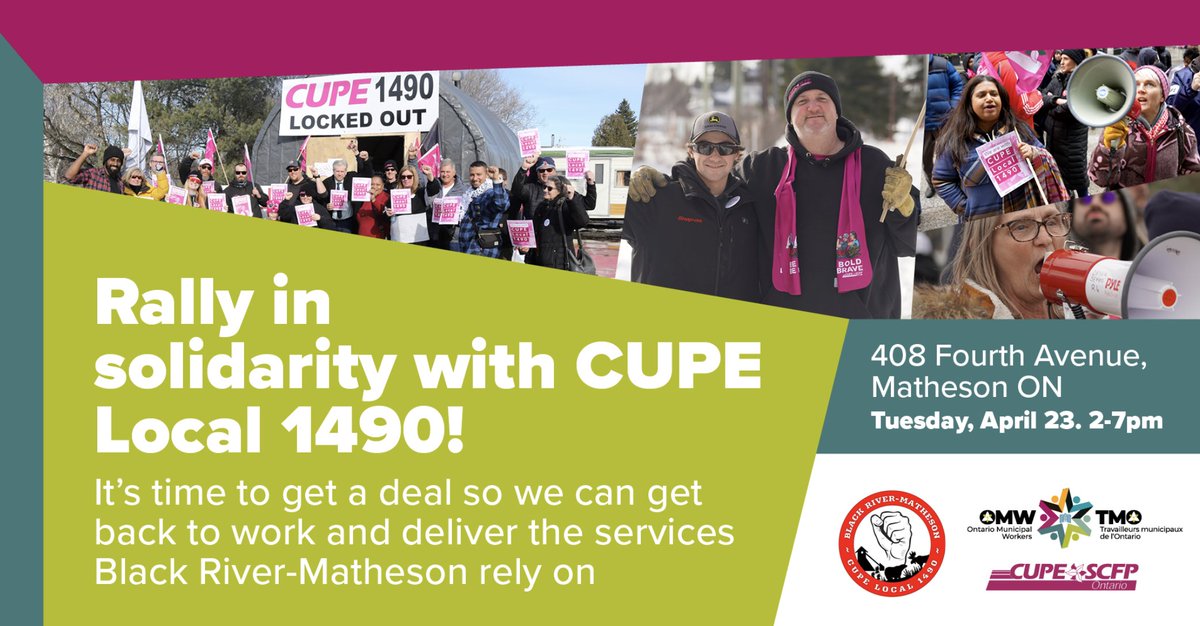 It's time CUPE Local 1490 got a deal - now. Join them on April 23rd for a big rally to send a powerful and united message. RSVP here: facebook.com/events/9151075… @TownshipBRM @CUPEOntarioMuni @CUPEOntario @cupenat