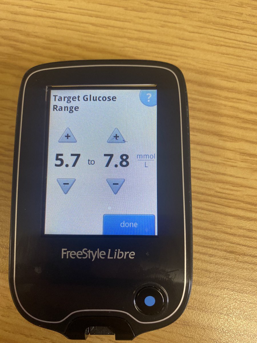 Today in clinic I reviewed a person with #T2DM and moderate frailty using @FreeStyleDiabet 

Pictured below was their target range, with a perceived low % time in range. 

Consent obtained to readjust to recommended international standards which then showed >50% time in range.