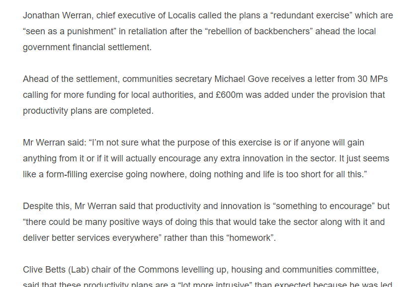 .@jonathanwerran quoted in @lgcplus coverage of DLUHC Three Pager Productivity Plan.