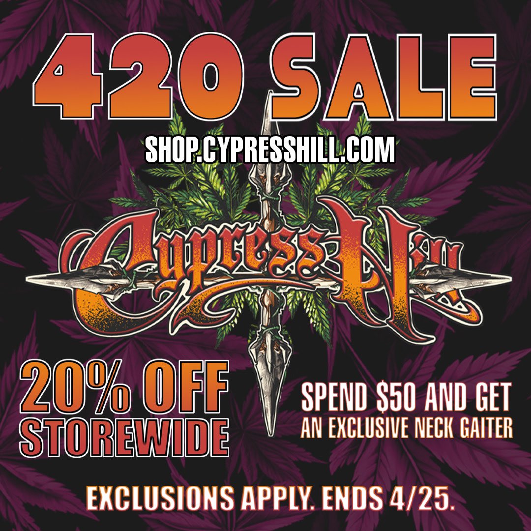 AND JUST LIKE THAT…THE #420 20% OFF* SALE IS LIVE!! • #CypressHill #420Sale *some exclusions apply shop.cypresshill.com