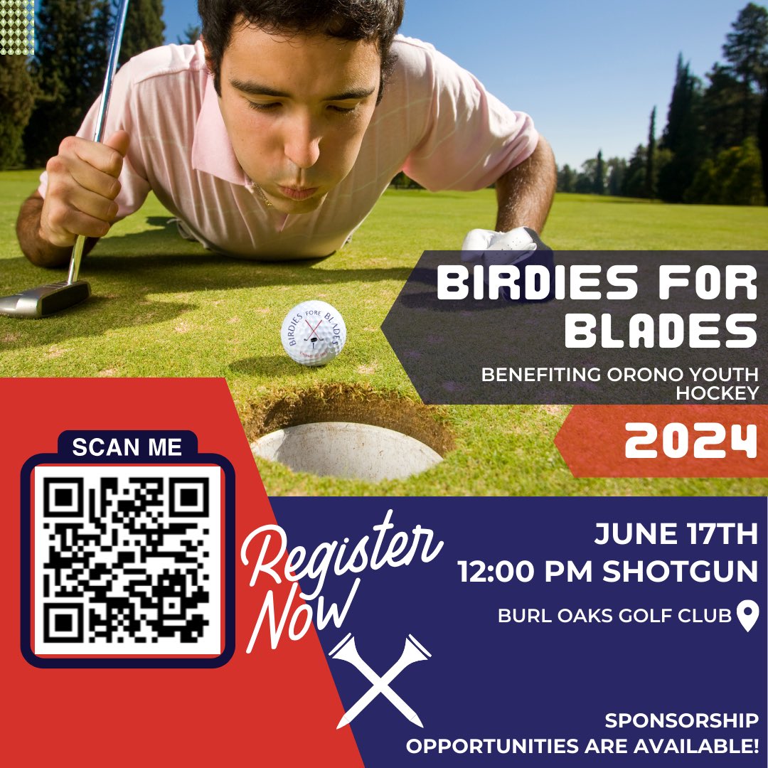 Registration is open for our annual golf tournament Birdies For Blades! Register your team today! 
Paybee.io/@oronohockey@12
