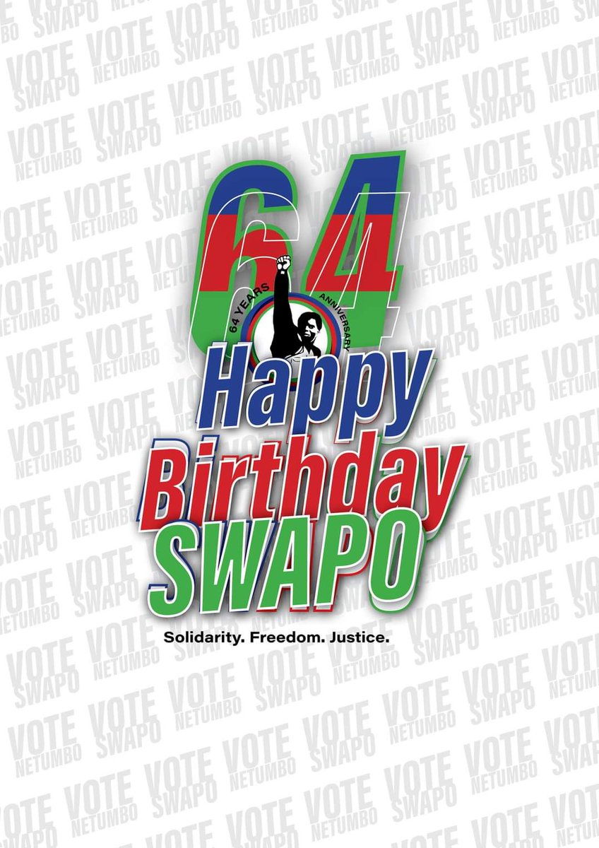 Happy 64th birthday to our mighty party @SWAPONamibia as a birthday present to the party, lets deliver cde @VPSWAPO victorious at the polls this November. #SWAPOAt64 #NNN2024