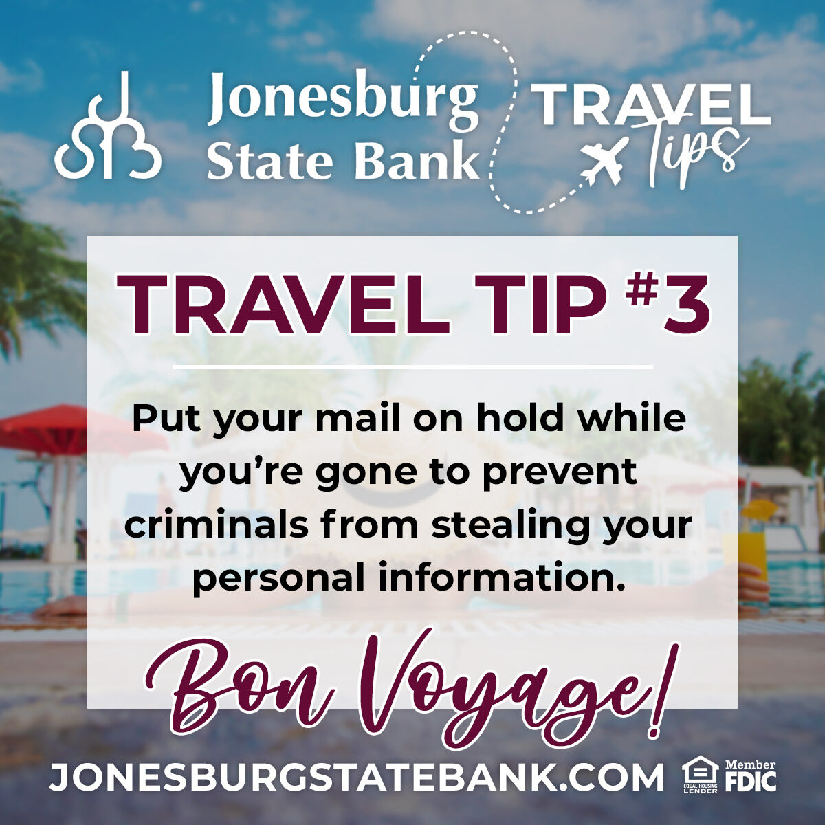✉️ Traveling soon? Put your mail on hold! ✉️ 
Safeguard your information by preventing potential theft while you're away. It's a simple step that adds a layer of security to your trip. Enjoy #PeaceOfMind knowing your home & identity are protected. #TravelTip #SecurityFirst 🛡️✈️