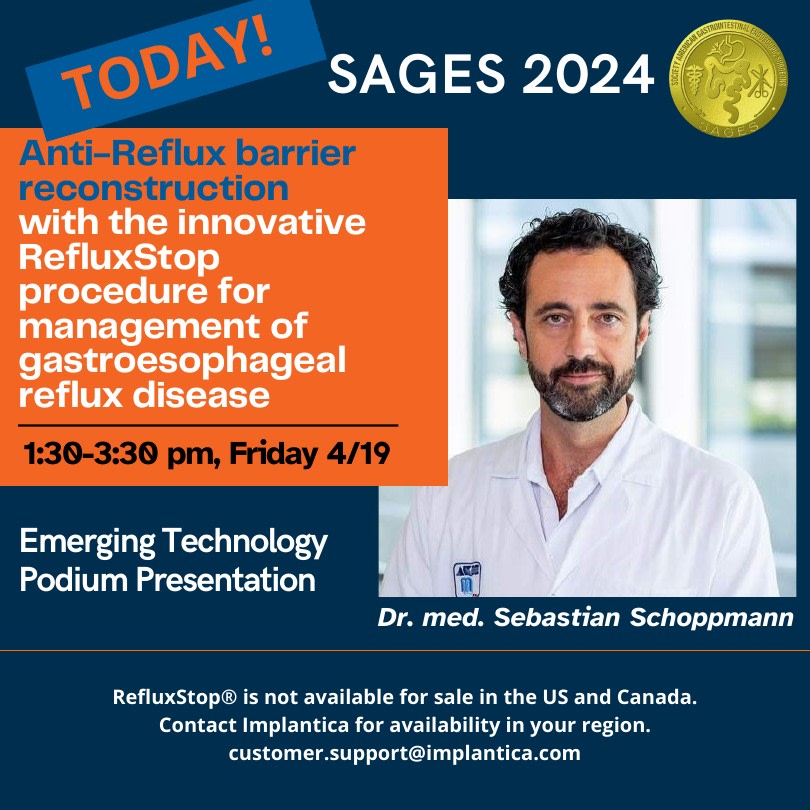 📌 How does RefluxStop® support the reconstruction of the anti-reflex barrier? See @SebastianSchop4's presentation NOW, 1:30 - 3:30 p.m., Emerging Technology Session. More questions? Ask the RefluxStop® Clinical Team at booth #712. 
#SAGES2024
#SustainableSages
@SAGES_Updates