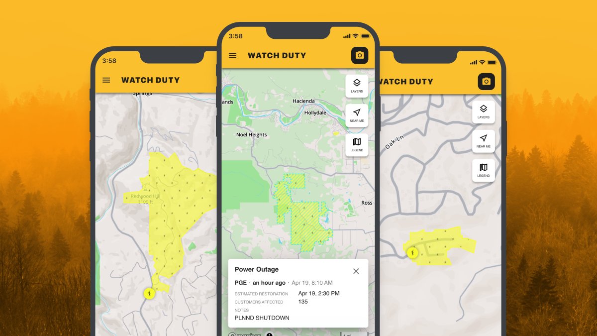 Watch Duty now has detailed power outage information for the entire state of California from @PGE4Me, @SCE, @SDGE, and more. You can find this layer in the ‘Layers’ tab on the top right of the map, starting in version 2024.4.18. Over the coming years and months we will be